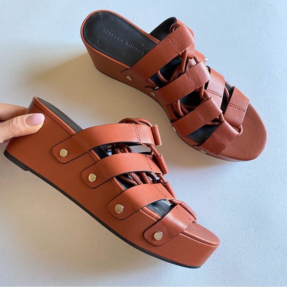 Rebecca Minkoff Size 10.5 Brick Red Genuine Leather Lace-up Platform Wedge Heel
